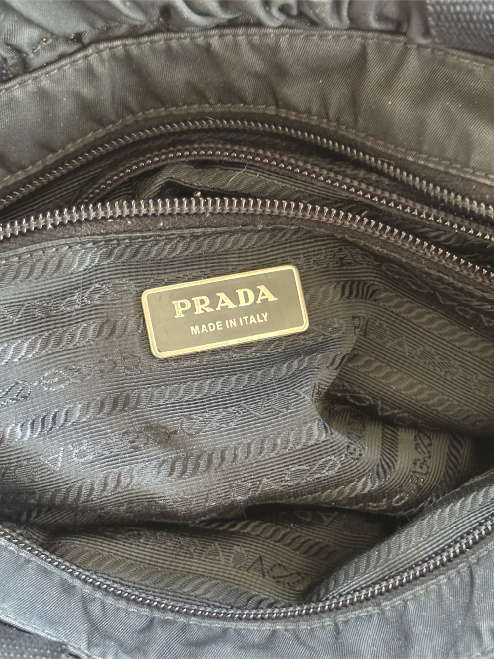 Prada Black Tessuto Gaufre Nylon Gathered 2-Way Tote Bag 13.5"x12” - Picture 7 of 8